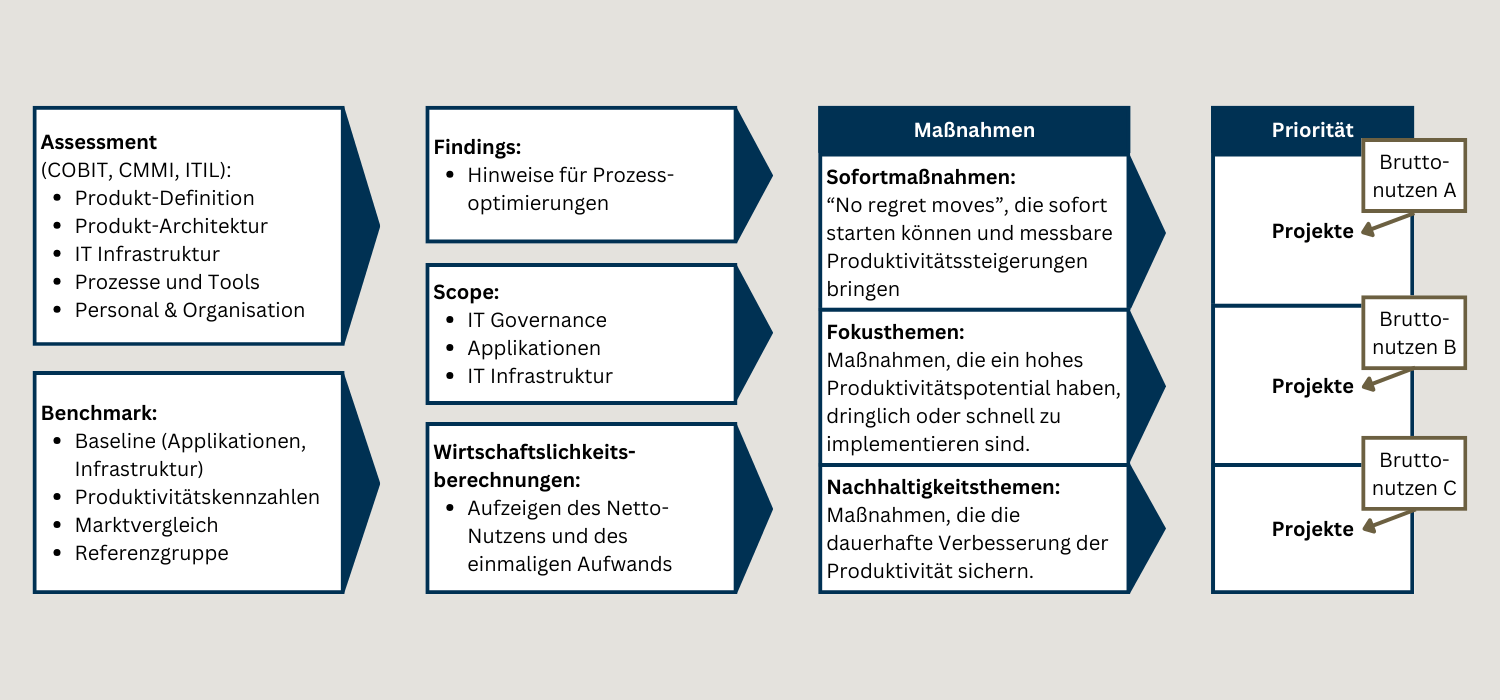 Veranschaulichung des IT Benchmarking Vorgehens der BAMAC Group